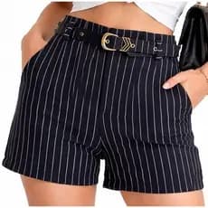 Short Listrado com Cinto Elegante