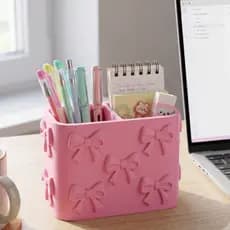 Organizador De Mesa Porta Canetas E Blocos Laços Coquette Porta Treco Escritório Estudos Fofo