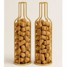 Kit 2 Garrafas Porta Rolha dourado aramado decorativa