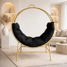Poltrona Lua Redonda Decorativa com Estrutura Dourada e Almofada veludo várias cores