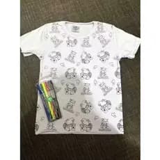 2 Camisetas Menina Algodão para COLORIR + CANETINHAS LAVAVÉL Estampas Sortidas Tamanho 4 ao 14