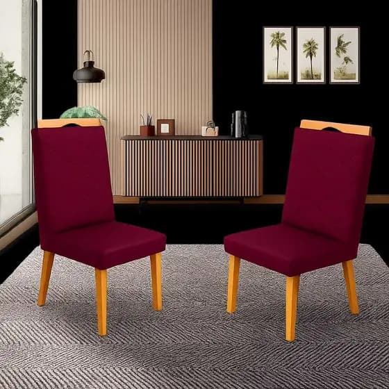 Cadeira De Jantar Aurora Kit com 2 Matelassê tecido suede Madeira Maciça e Puxador Castanho