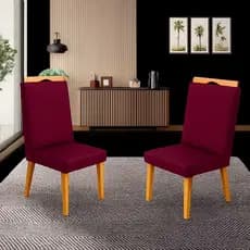 Cadeira De Jantar Aurora Kit com 2 Matelassê tecido suede Madeira Maciça e Puxador Castanho