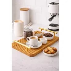 Bandeja retangular de Bambu Alça de Metal 24x33x4cm Multiuso Decoração