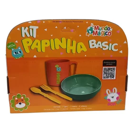 Kit Papinha Basic Infantil – Tigela + Caneca + Talheres (Cores Sortidas)