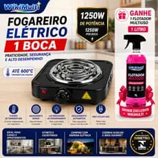 Fogao 1 Boca Elétrico 1000 Watts Fogão Cooktop Qualquer Panela Portátil Casa Camping 127 - Preto