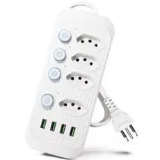 Extensão Filtro De Linha 3 metros Segurança 4 Tomadas 4 Usb bivolt