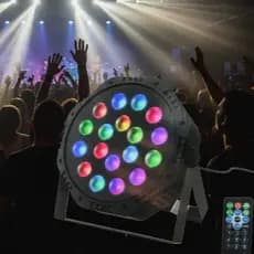 Refletor LED PAR RGB 18LEDs com Controle por Som + controle remoto incluso DMX512 para Festas luz DJ, Casamento