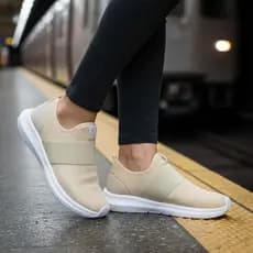 Tênis Kross Bege Slip-On Meia Feminino Esportivo Academia Casual Leve Confortavel  Caminhada Corrida