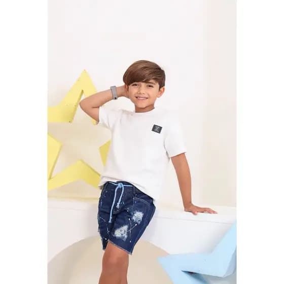 Short jogador masculinho infantil 2 ao 16 Jeans destroyed