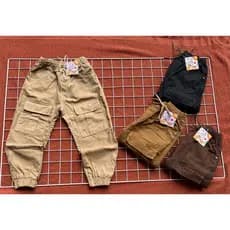 Calça Jogger Cargo Infantil Masculina Sarja Com Bolsos Frontais Ajustável Moda Kids