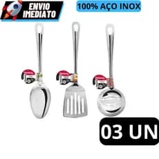 Kit 3 Utensílios De Cozinha Em Aço Inoxidável