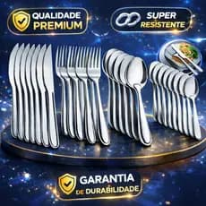 Jogo de Talheres 24/48 Peças Faqueiro Aço Inox Faca Garfo Colher de Mesa e Colheres de Sobremesa
