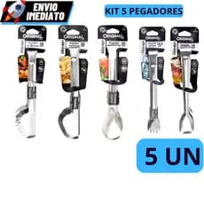 Kit 5 Pegadores - Massa 20cm - Salada 20cm - Universal 20cm - Gelo 18,5cm - Frios 18,5cm em Aço Inox