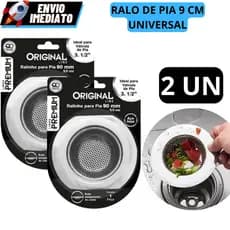 Kit 2 Ralo para Pia Pequeno Com Borda de Cozinha em Inox 9 cm