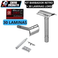 Aparelho De Barbear Articulado Clássico Retrô + 30 Laminas Lord Egito Platinum