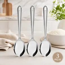 KIT 3 Colher De Arroz Grande 100 % Aço Inox 26cm Para Casa Restaurante Buffet