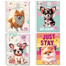 Kit Caderno Capa Dura Universitário Pet 1 e 10 Matérias Caderno Espiral Miss Pet 80 e 160 Folhas