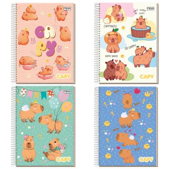 Caderno Capa Dura Universitário Capivara 1 e 10 Matérias ou Kit Completo Caderno Espiral Capy Escola