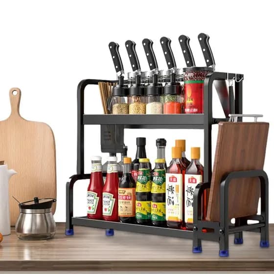 Organizador de Bancada Premium 2 Níveis – Suporte para Temperos, Facas e Tábua de Corte