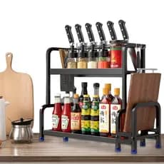 Organizador de Bancada Premium 2 Níveis – Suporte para Temperos, Facas e Tábua de Corte