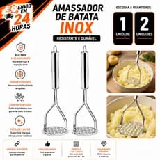 Amassador Espremedor De Batatas 1 Ou 2 Em Inox Legumes Verduras Purê Cenoura Tomate Resistente Cozinha Utensilio