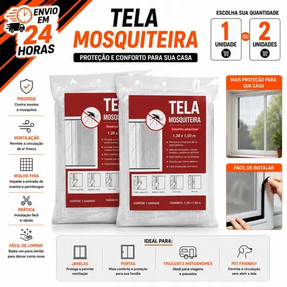 Tela Mosquiteiro Mosquiteira 1 ou 2 Para Janela 1,30x1,50 Com Fita Colante Velcro Anti-Inseto Mosquitos