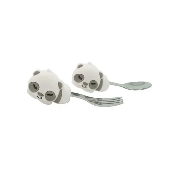 Primeiro Jogo De Colher E Garfo P/ Bebê Panda Pebble