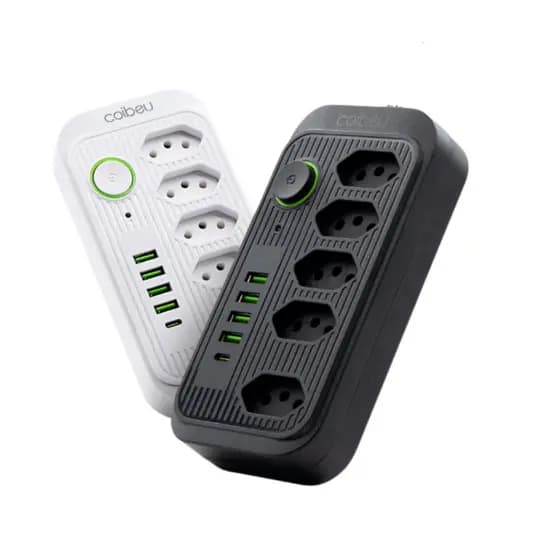 filtro de linha extensão de 2 metros com 5 tomadas 4 usb e 1 entrada tipo-c