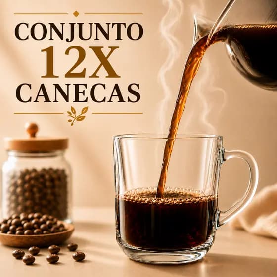 Jogo kit 12 Xicaras Canecas Vidro 250ml Café Expresso Chá Cappuccino Leite Mesa Posta Transparente