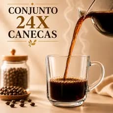 Jogo kit 24 Xicaras Canecas Vidro 250ml Café Expresso Chá Cappuccino Leite Mesa Posta Transparente