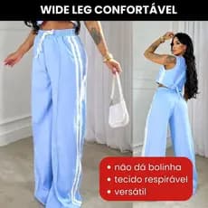 Calça Track Wide Leg Pantalona Feminina com Listra Lateral Boca Larga Confortável Casual