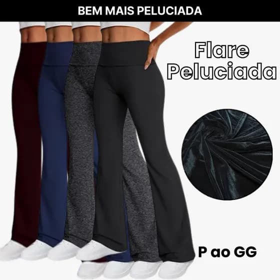 Calça Flare Bailarina Peluciada Forrada Térmica Cintura Alta Feminina P ao GG