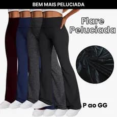 Calça Flare Bailarina Peluciada Forrada Térmica Cintura Alta Feminina P ao GG