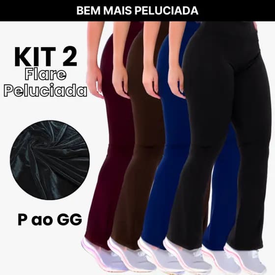 Kit 2 Calças Flare Boca de Sino Forrada Peluciada Térmica Quentinha Cintura Alta Feminina P ao GG