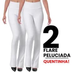 Kit 2 Calças Flare Bailarina Branca Peluciada Feminina Cintura Alta P ao XG Enfermeira Esteticista