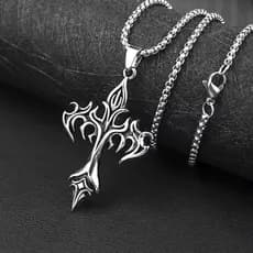 Colar Crucifixo Cruz Gótico Rock Cristão Unissex Masculino Feminino Aço Inoxidável Rock Alternativo