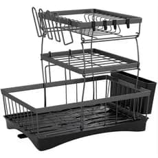 Escorredor de Louça Preto Organizador 3 Andares Completo Porta Talheres Grande Cozinha Pia