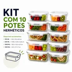 Kit 10 Potes Herméticos Para Marmita - 370ML / 640ML / 1040ML / 1520ML