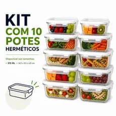 KIT POTES HERMETICOS MARMITA VIDRO FITNESS 370ml