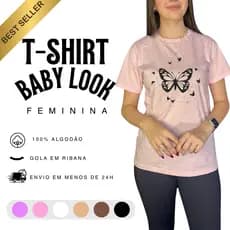 T-shirt Baby Look Blusinha Feminina Borboleta  100% Algodão Toque Macio