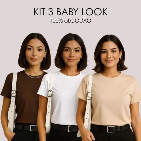 Kit 3 T-shirt Baby Look Blusinha Feminina lisa Algodão GS
