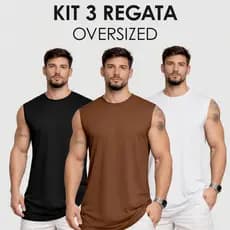 Kit 3 Regata Camiseta Oversized Lisa Masculina 100% Algodão CS