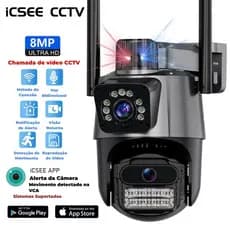 JL PROTEC 4K 8MP Câmera de Segurança 2 Lentes Com Audio e Microfone Câmera 355 Graus Wifi