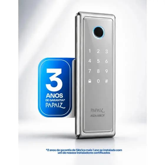 Fechadura Digital Biométrica Papaiz SL140 Bio Prata