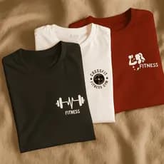 Kit com 3 Camisetas 100 % Algodão Estampa Barra Fitness, Crossfit e Girl Maromba Treino Academia Gym