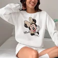 Moletom Feminino Careca Estampado Minnie Mouse Delicada Blusa de Frio Algodão Flanelado Envio Imediato !