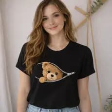 Camiseta Feminina Urso Fofo Ziper Estampada T-shirt Blogueira 100% Algodão Premium Envio imediato