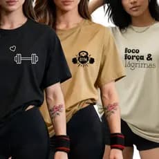 Kit 3 Camisetas Feminina Academia Treino Estampada Halter Blusa T Shirt Musculação Halter Peso