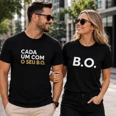 Conjunto Kit Casal Namorados 2 Camisetas Estampadas Algodão Cada Um Com Seu B.O Frase Personalizada